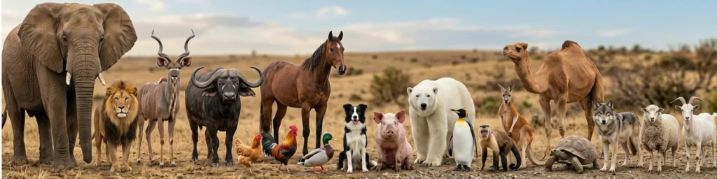 ressources : conseils par espèces - nombreux animaux alignées pour une photo de groupe